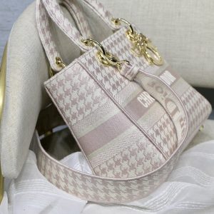 2 christian dior medium lady dlite bag houndstooth embroidery pinkwhite for women womens handbags shoulder satin bags crossbody satin bags 24cm cd 9988