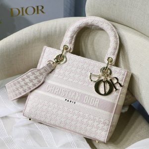 3 christian dior medium lady dlite bag houndstooth embroidery pinkwhite for women womens handbags shoulder satin bags crossbody satin bags 24cm cd 9988