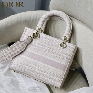 5 christian dior medium lady dlite bag houndstooth embroidery pinkwhite for women womens handbags shoulder satin bags crossbody satin bags 24cm cd 9988