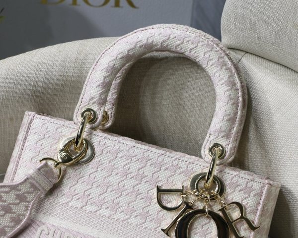 13 christian dior medium lady dlite bag houndstooth embroidery pinkwhite for women womens handbags WOMEN shoulder bags WOMEN crossbody bags WOMEN 24cm cd 9988