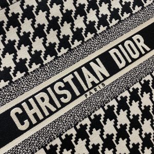 3 christian dior large dior book tote black houndstooth embroidery blackwhite for women womens handbags Tote shoulder bags Tote 42cm cd 9988