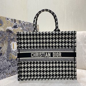 4-Christian Dior Large Dior Book Tote Black Houndstooth Embroidery Blackwhite For Women Womens Handbags Shoulder Bags 42Cm Cd   9988