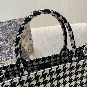 6 christian dior large dior book tote black houndstooth embroidery blackwhite for women womens handbags shoulder bags 42cm cd 9988