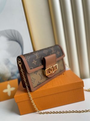 3 louis vuitton dauphine chain wallet combines monogram and monogram reverse canvas by nicolas ghesquire for women womens wallet 19cm lv m68746 9988