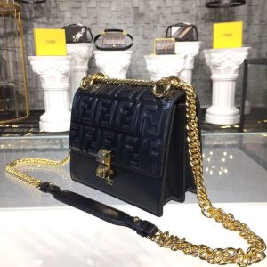 13 fendi ff logo kan i bag 98in25cm with gold toned chain black for women 9988