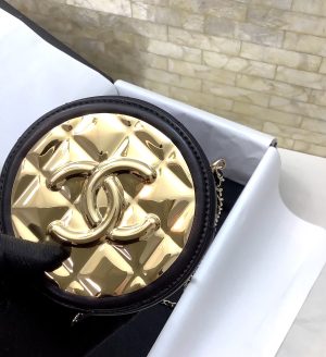 1 bow chanel round sling bag gold toned for women 47in12cm 9988