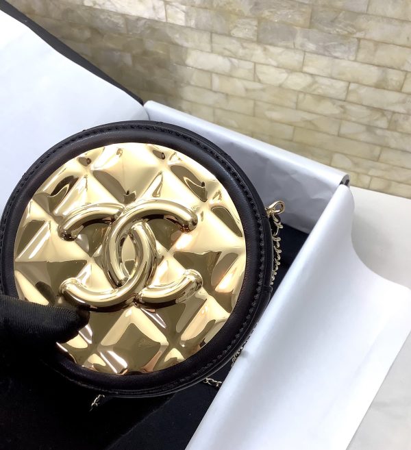 7 bow chanel round sling bag gold toned for women 47in12cm 9988