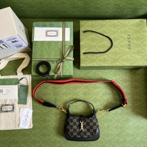 gucci jackie 1961 mini shoulder bag black and ivory gg denim jacquard for women 75in19cm gg 685127 un3ag 1294 9988