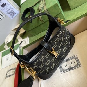 2 gucci jackie 1961 mini shoulder bag black and ivory gg denim jacquard for women 75in19cm gg 685127 un3ag 1294 9988