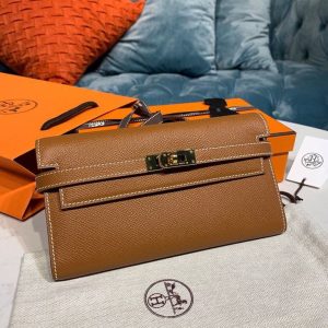 4 hermes kelly wallet to go woc brown with gold toned hardware bag for women 82in21cm 9988