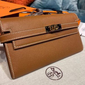 13 hermes kelly wallet to go woc brown with gold toned hardware bag for women 82in21cm 9988