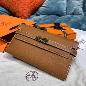 14 hermes kelly wallet to go woc brown with gold toned hardware bag for women 82in21cm 9988