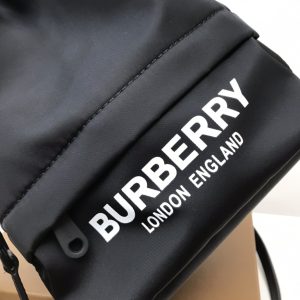 1-Burberry Logo Print Nylon Drawcord Pouch Black For Women Womens Bags 7.7In19.5Cm   9988