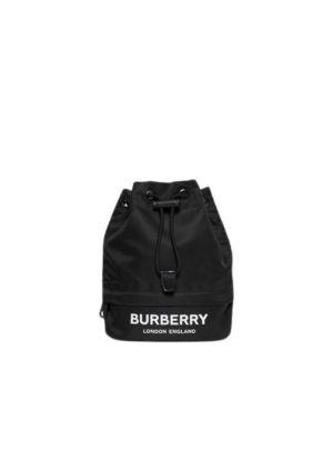4-Burberry Logo Print Nylon Drawcord Pouch Black For Women Womens Bags 7.7In19.5Cm   9988