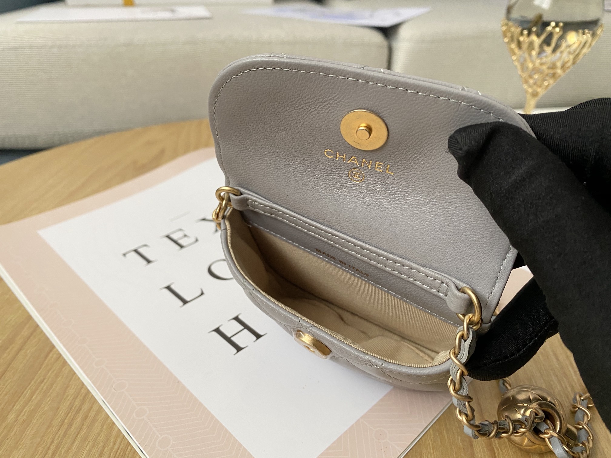 chanel mini 1889 unblocked metal ball grey bag for women 9cm35in 9988