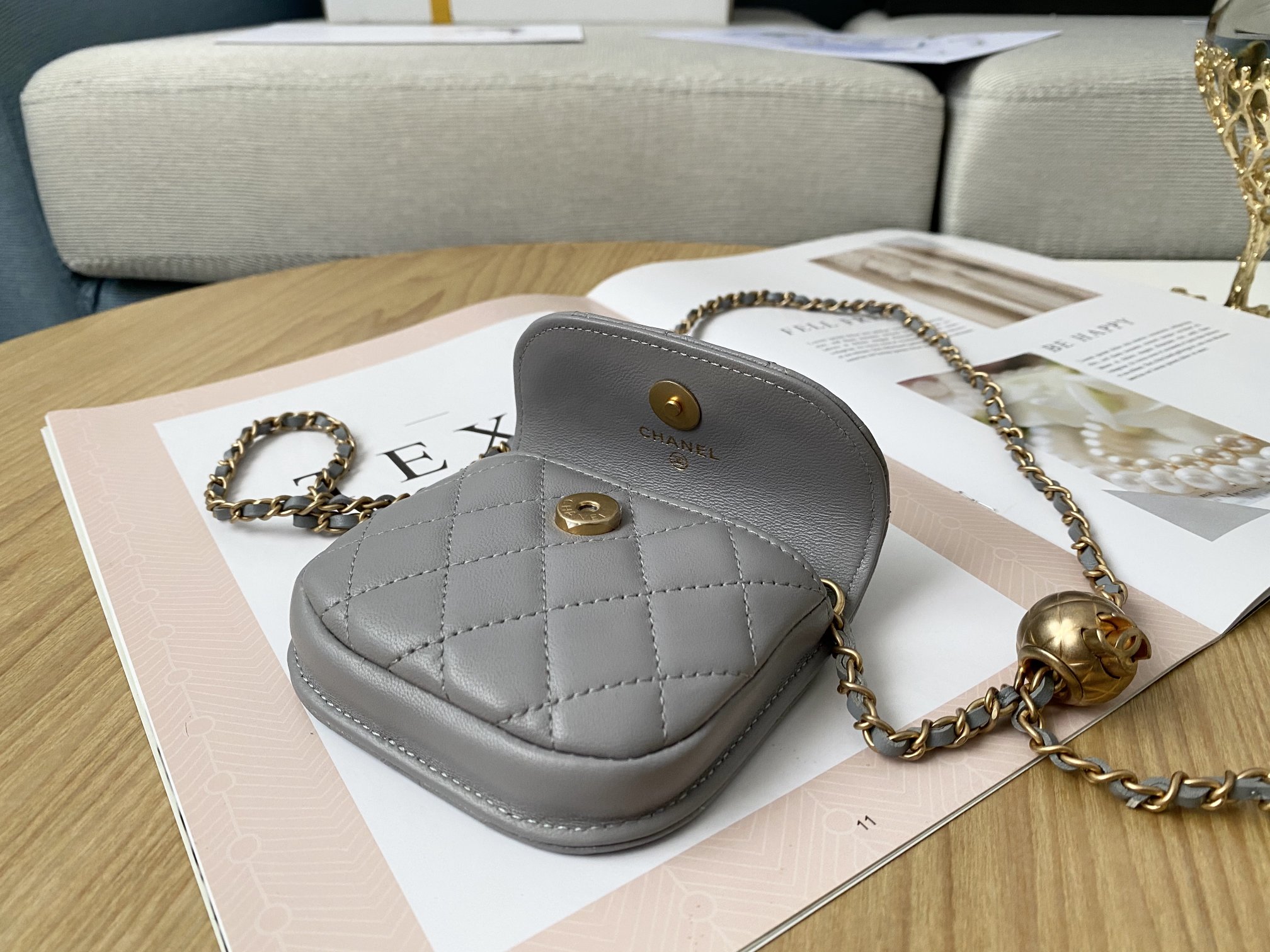 1 chanel mini 1889 unblocked metal ball grey bag for women 9cm35in 9988