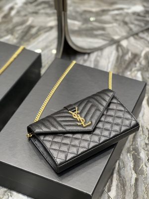 3-Saint Laurent Envelope Small Chain Bag Black For Women Womens Bags 8.6In22cm Ysl   9988