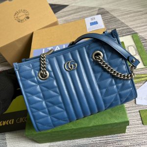 1-Gucci Marmont Medium Matelasse Tote Blue For Women Womens Bags 13.6In34cm Gg 675796 Um8bf 4340   9988