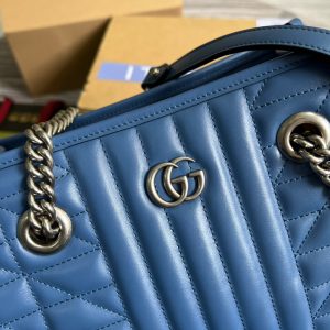 2-Gucci Marmont Medium Matelasse Tote Blue For Women Womens Bags 13.6In34cm Gg 675796 Um8bf 4340   9988