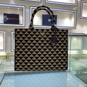 5 prada large symbole jacquard fabric handbag blackbeige for women womens bags 153in39cm 1ba356 2fkl f0y30 v ooo 9988