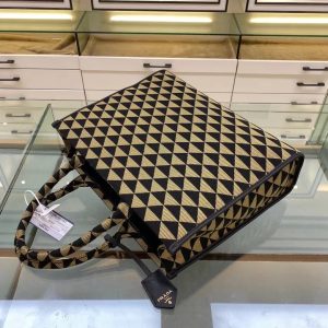 10 prada large symbole jacquard fabric handbag blackbeige for women womens bags 153in39cm 1ba356 2fkl f0y30 v ooo 9988