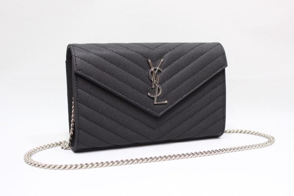 5 saint laurent cassandre matelass chain wallet in grain de poudre embossed black for women 88in23cm ysl 377828bow021000 9988