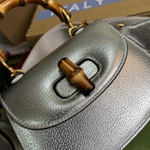 2-Gucci Bamboo 1947 Mini Top Handle Bag Silver For Women Womens Bags 6.7In17cm Gg   9988