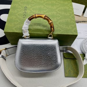 3-Gucci Bamboo 1947 Mini Top Handle Bag Silver For Women Womens Bags 6.7In17cm Gg   9988