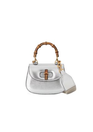 4-Gucci Bamboo 1947 Mini Top Handle Bag Silver For Women Womens Bags 6.7In17cm Gg   9988