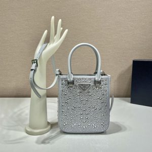 prada Small small satin tote bag with crystals silver for women womens bags 69in18cm 1ba331 2awl f0934 v ooo 9988