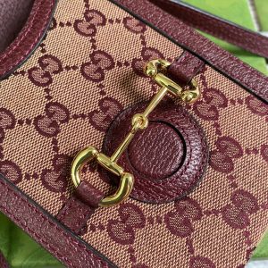 5 gucci horsebit 1955 mini bag beige and burgundy gg supreme canvas for women 67in17cm gg 625615f6b3g9865 9988