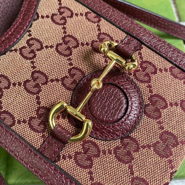 12 gucci horsebit 1955 mini bag beige and burgundy gg supreme canvas for women 67in17cm gg 625615f6b3g9865 9988