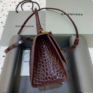 3-Balenciaga Hourglass Small Handbag In Dark Red For Women Womens Bags 9In23cm   9988
