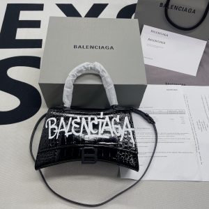 1-Balenciaga Hourglass Small Handbag In Black For Women Womens Bags 9In23cm   9988