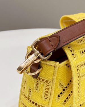 1 fendi baguette yellow with embroidery medium bag for woman 28cm11in 9988