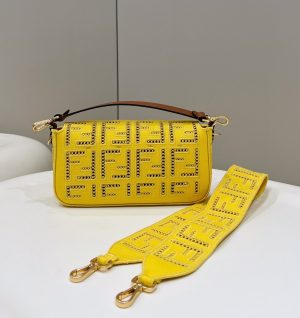 2 fendi baguette yellow with embroidery medium bag for woman 28cm11in 9988