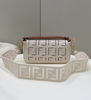 1 fendi baguette white with embroidery medium bag for woman 28cm11in 9988