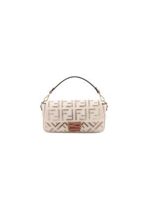 4 Fabulous fendi baguette white with embroidery medium bag for woman 28cm11in 9988