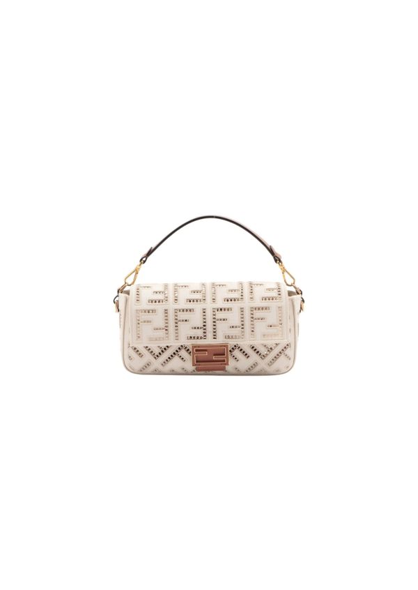 11 fendi baguette white with embroidery medium bag for woman 28cm11in 9988
