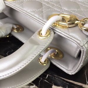 1 christian dior small lady dior bag gold toned hardware pearl silver white for women 8in20cm cd 9988