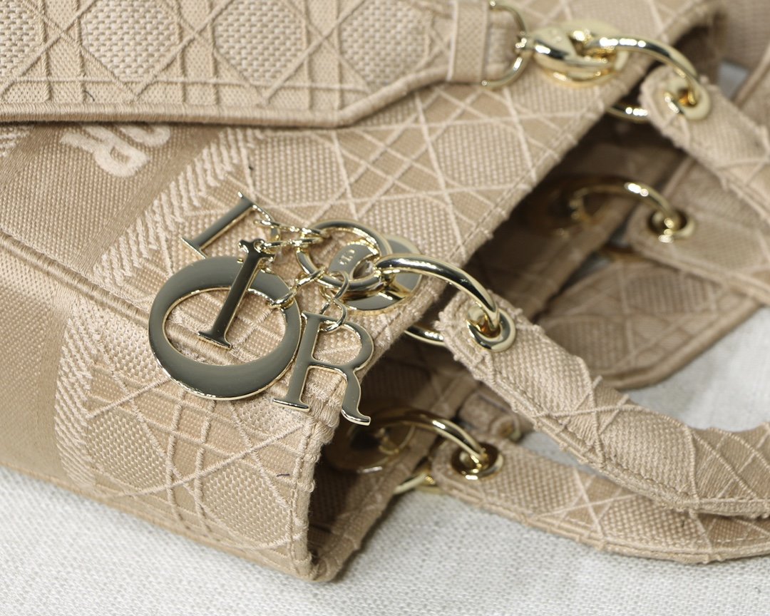 Christian Dior Medium Lady Dior Bag Gold Toned Hardware Beige For