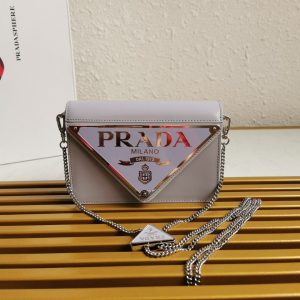 4-Prada Brushed Shoulder Bag Grey For Women Womens Bags 6.7In17cm   9988
