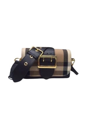 4-Burberry Check The Small Buckle Bag In House Check Black For Women Womens Bags 7.5In19cm   9988