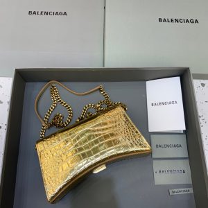 1-Balenciaga Hourglass Wallet On Chain In Gold For Women Womens Bags 9In23cm   9988