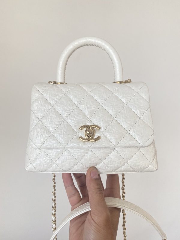 2 chanel mini flap bag top handle white for women 75in19cm 9988