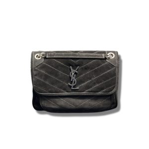 4 saint laurent niki medium chain bag black in crinkled with metal hardware for women 11in28cm ysl 9988