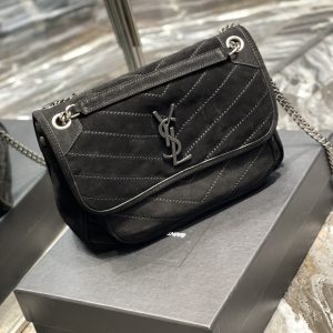 5 saint laurent niki medium chain bag black in crinkled with metal hardware for women 11in28cm ysl 9988