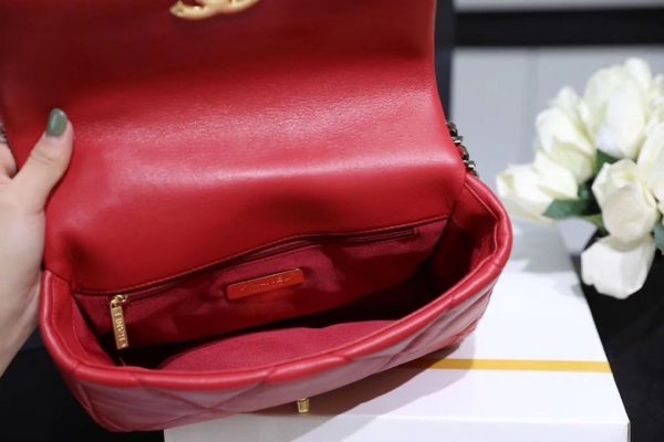 3 chanel 19 handbag 26cm red for women as1160 9988