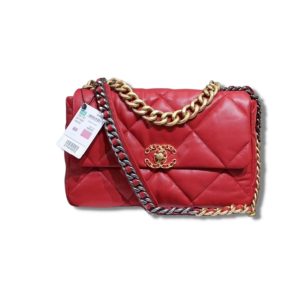 4 chanel 19 handbag 26cm red for women as1160 9988