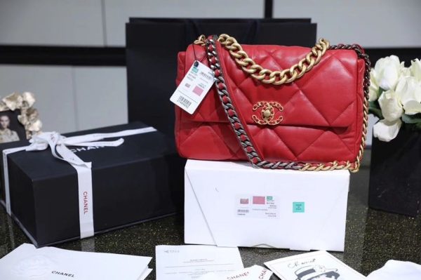 7 chanel 19 handbag 26cm red for women as1160 9988